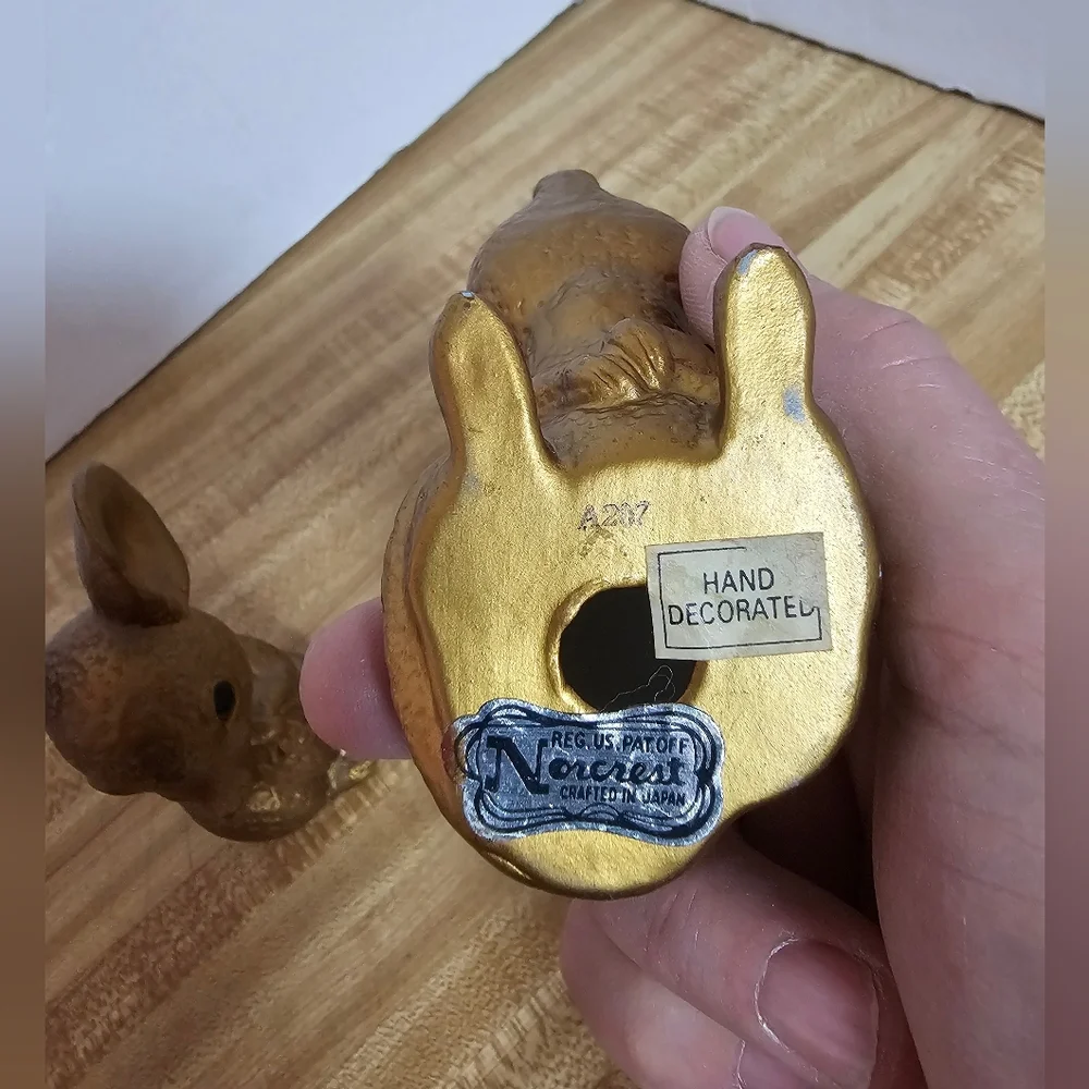 Vintage Gold Painted Ceramic Mouse Mice Figurine Pair Norcrest Style MCM Decor